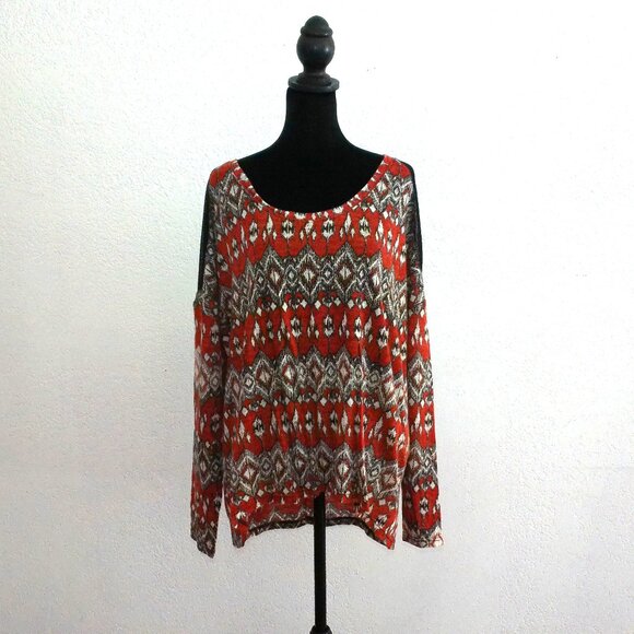 Very J., Red/white/black abstract long sleeve shirt - Picture 3 of 8